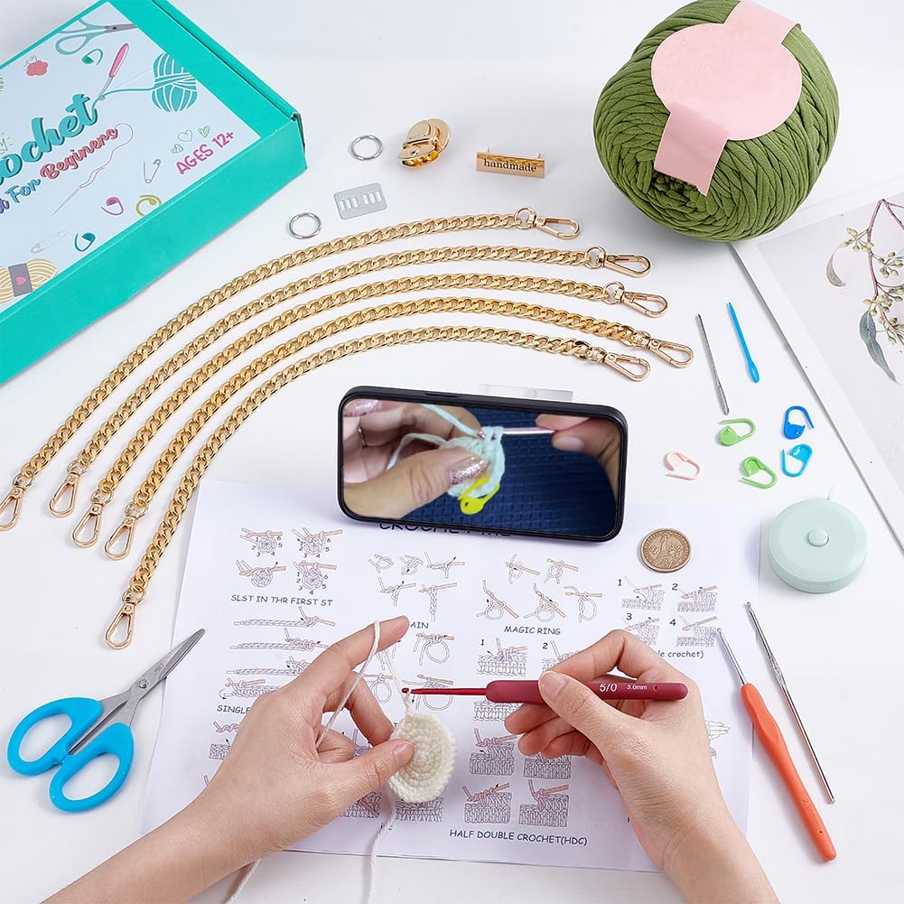 FREEBLOSS Häkelset Für Umhängetasche Strick Und Häkelset Für Handtaschen Mit Ketten Englische Anleit