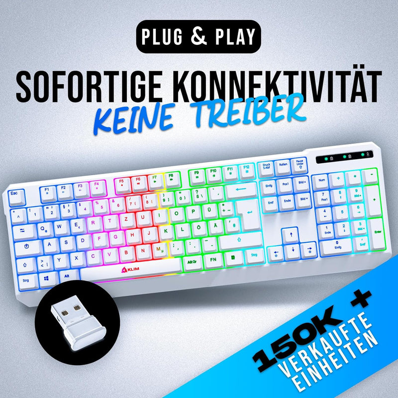 KLIM Chroma Wireless Gaming Tastatur Kabellos QWERTZ DEUTSCH - NEU 2024 - Langlebig, Ergonomisch, Wa