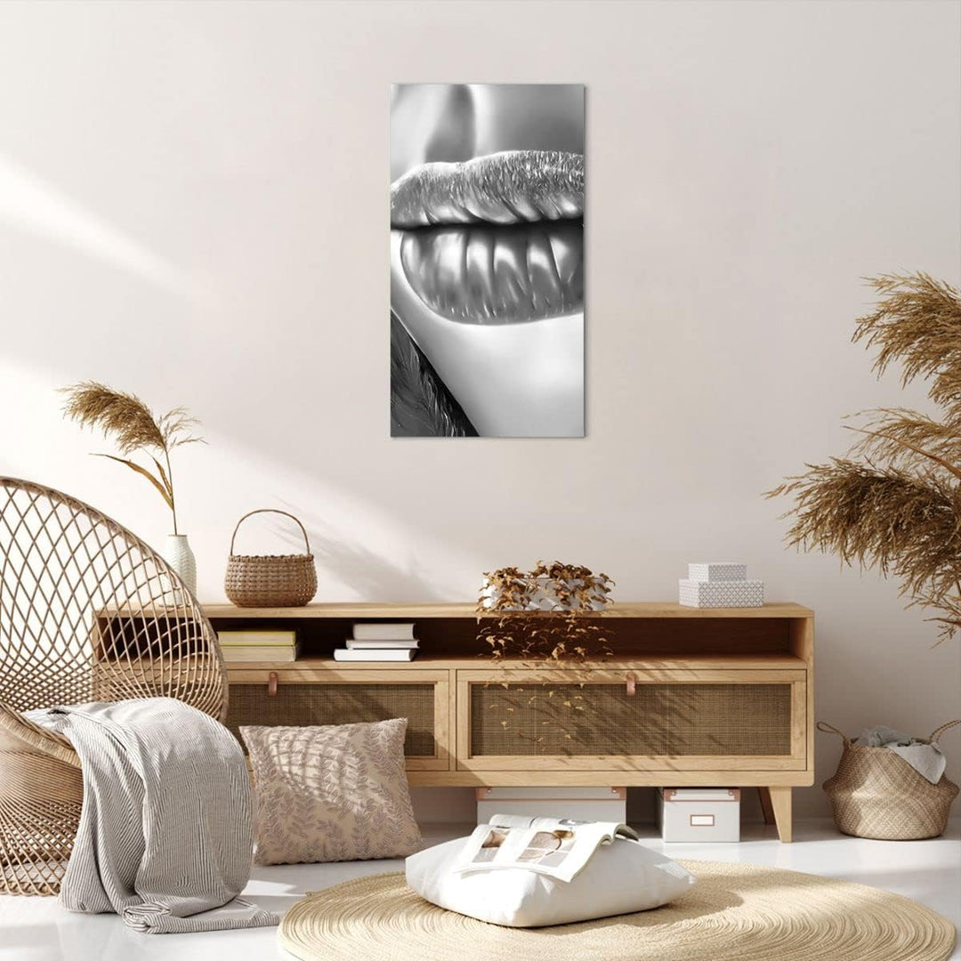 Bilder auf Leinwand 55x100cm Leinwandbild mit Rahmen Lippen Gesicht weiblich Lippenstift Gross Wandd