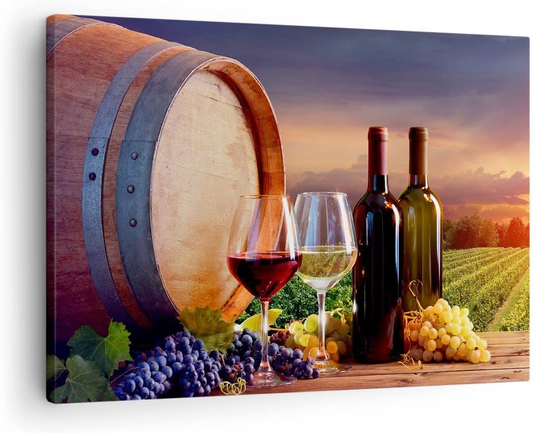 Bilder auf Leinwand Wein Weinberg Sommer Leinwandbild mit Rahmen 70x50cm Wandbilder Dekoration Wohnz