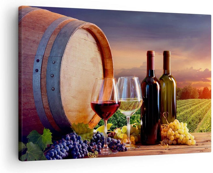 Bilder auf Leinwand Wein Weinberg Sommer Leinwandbild mit Rahmen 70x50cm Wandbilder Dekoration Wohnz