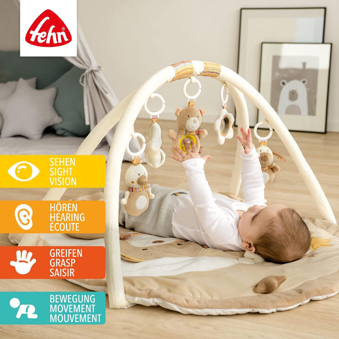Fehn 160888 3-D-Activity-Decke Rainbow – Spielbogen mit 5 abnehmbaren Spielzeugen – Spiel & Spass vo