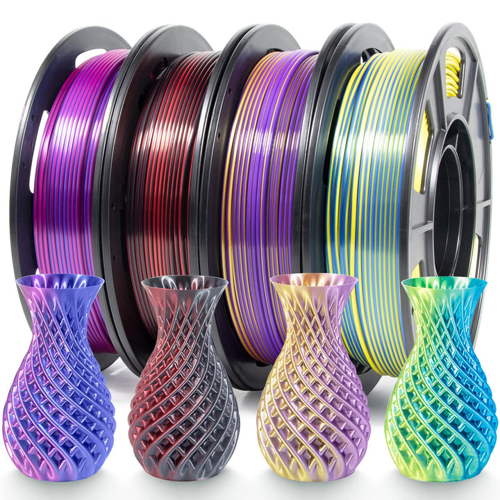 iSANMATE Dual Color Silk PLA Filament Set, Seide PLA Filament 1.75mm Rosarot Blau/Blau Grün/Rot Schw