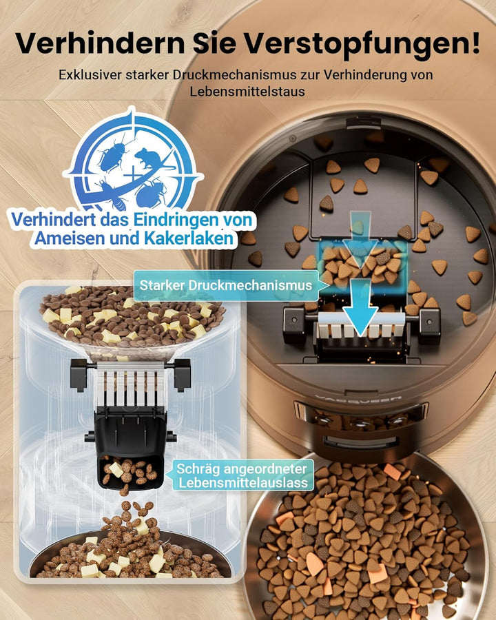 Futterautomat Katze mit APP, 6L /25 Tassen Katzenfutter Automat 3 Näpfe, 3 Trockenmittel Packungen,