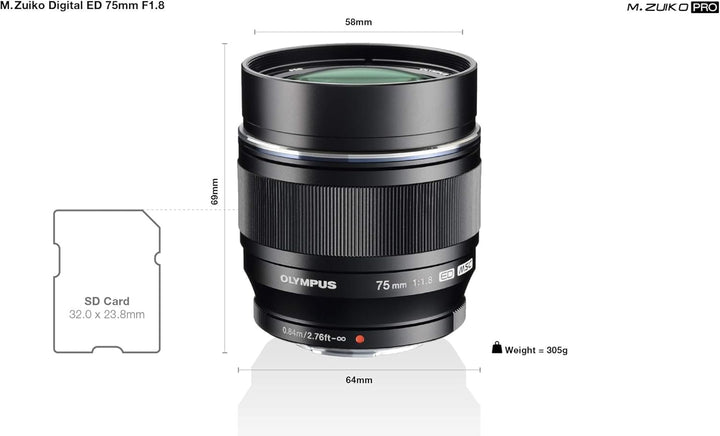 Olympus M.Zuiko Digital ED 75mm F1.8 Objektiv, lichtstarke Festbrennweite, geeignet für alle MFT-Kam