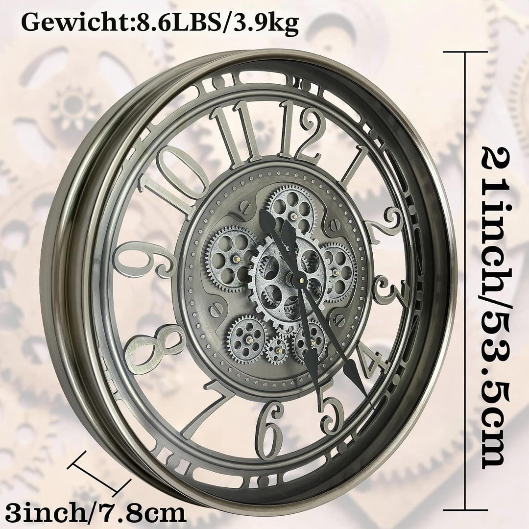 DORBOKER Wanduhr Gross mit Beweglichen Zahnrädern Moderne Industrial Steampunk XXL Vintage Retro Ant