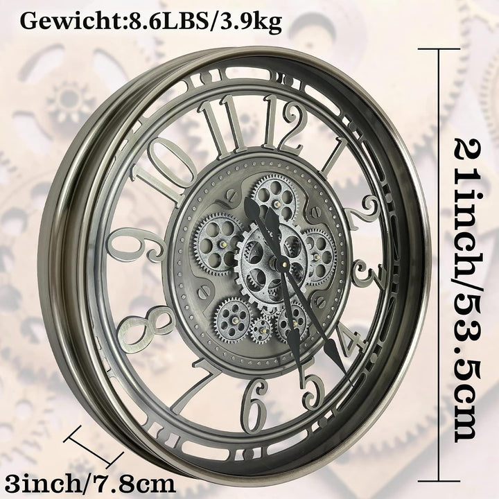 DORBOKER Wanduhr Gross mit Beweglichen Zahnrädern Moderne Industrial Steampunk XXL Vintage Retro Ant