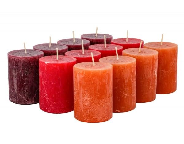 Rustikale Stumpenkerzen – 12 Stück - Wachskerzen/Rustickerzen/Adventskerzen Weihnachten (Red Fall-Mi