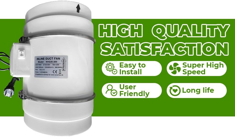 Rohrventilator Lüfter Badlüfter 100 mm - 2-stufig mit Schalter, Kugellager, Fuss & Kabel - IP44 Schu