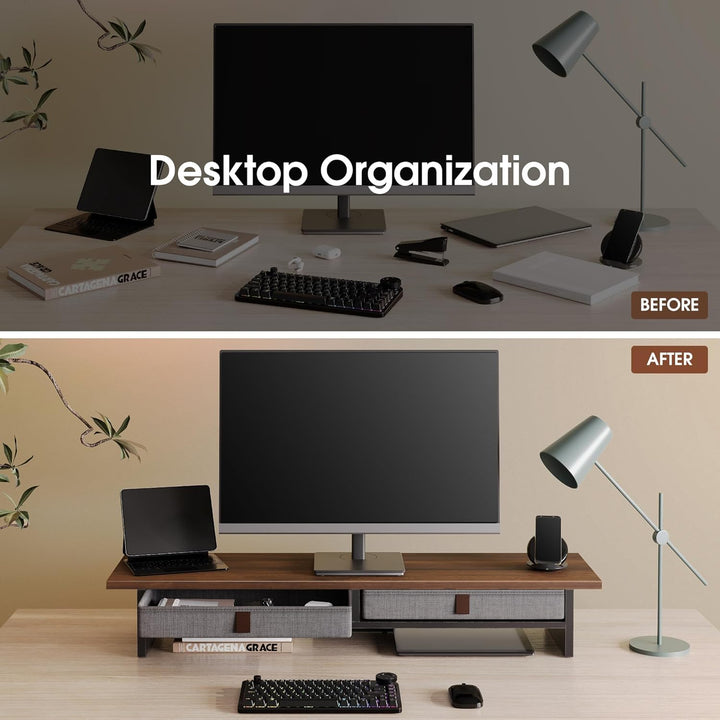 Fenge Dual Monitorständer Riser 2 Etagen Computer Monitor Ständer mit Schublade für PC Laptop Drucke
