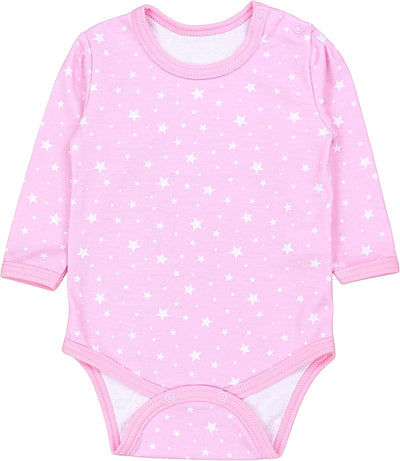 TupTam Mädchen Baby Body Langarm Unifarben 5er Pack 74 Weiss Sterne Rosa Grau Safari Pink, 74 Weiss