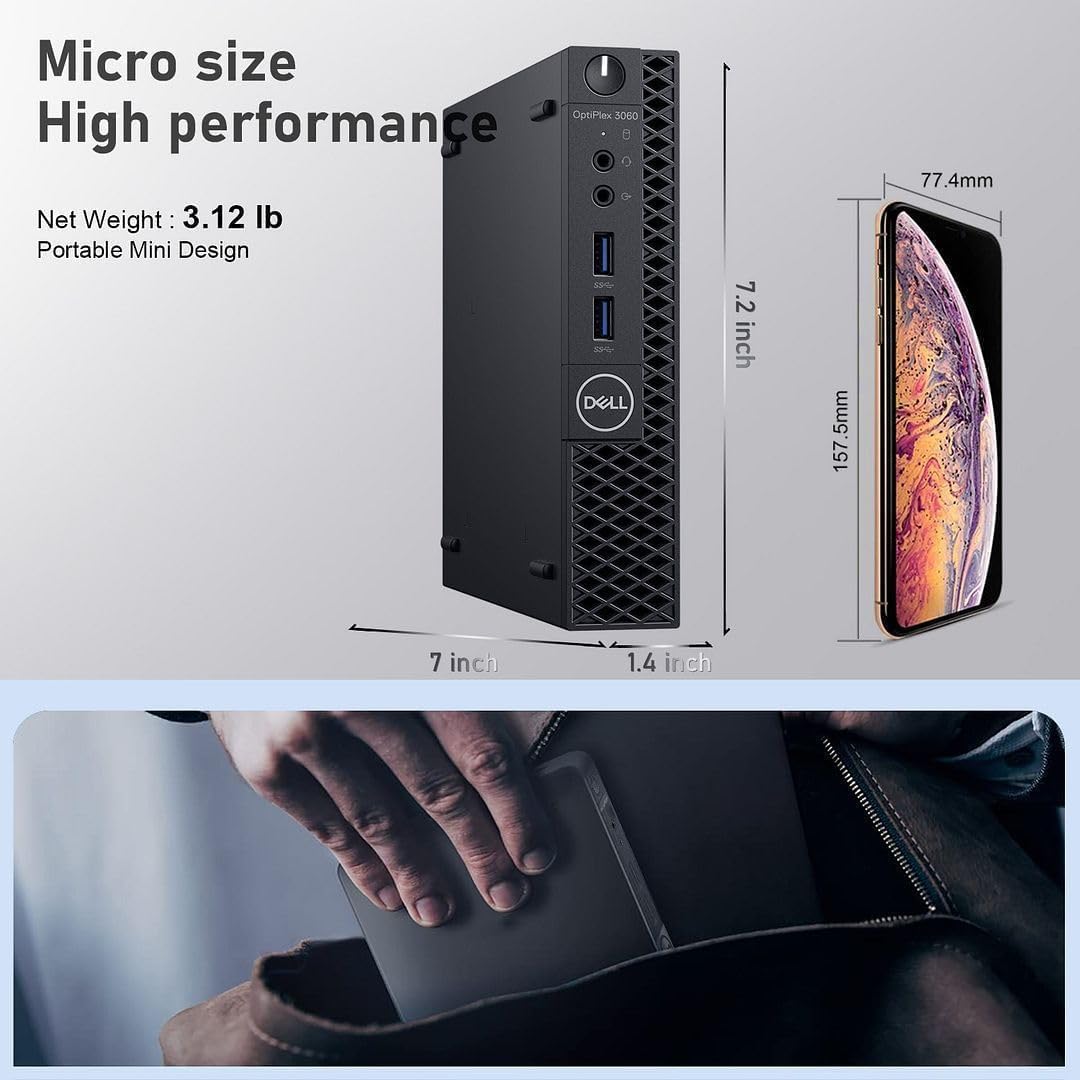 Dell Optiplex 3060 Mini Computer PC Intel Core i5-8500 8GB RAM 512GB SSD US Keyboard QWERTY WiFi Blu