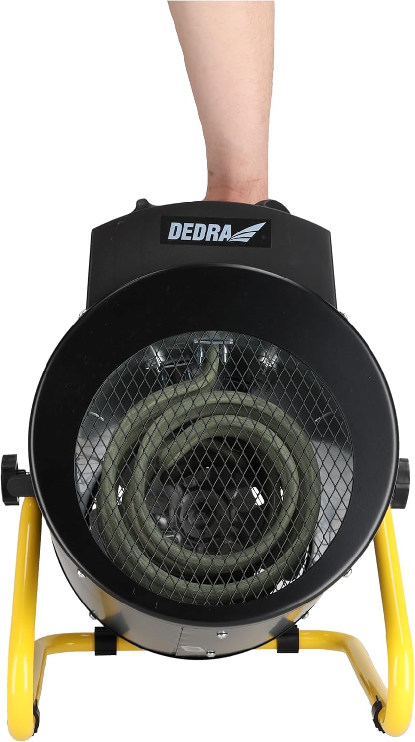 DEDRA Elektrischer Heizlüfter 5 kW, 400 V, rund, schwarz – für gut isolierte Räume, Thermostat, Über