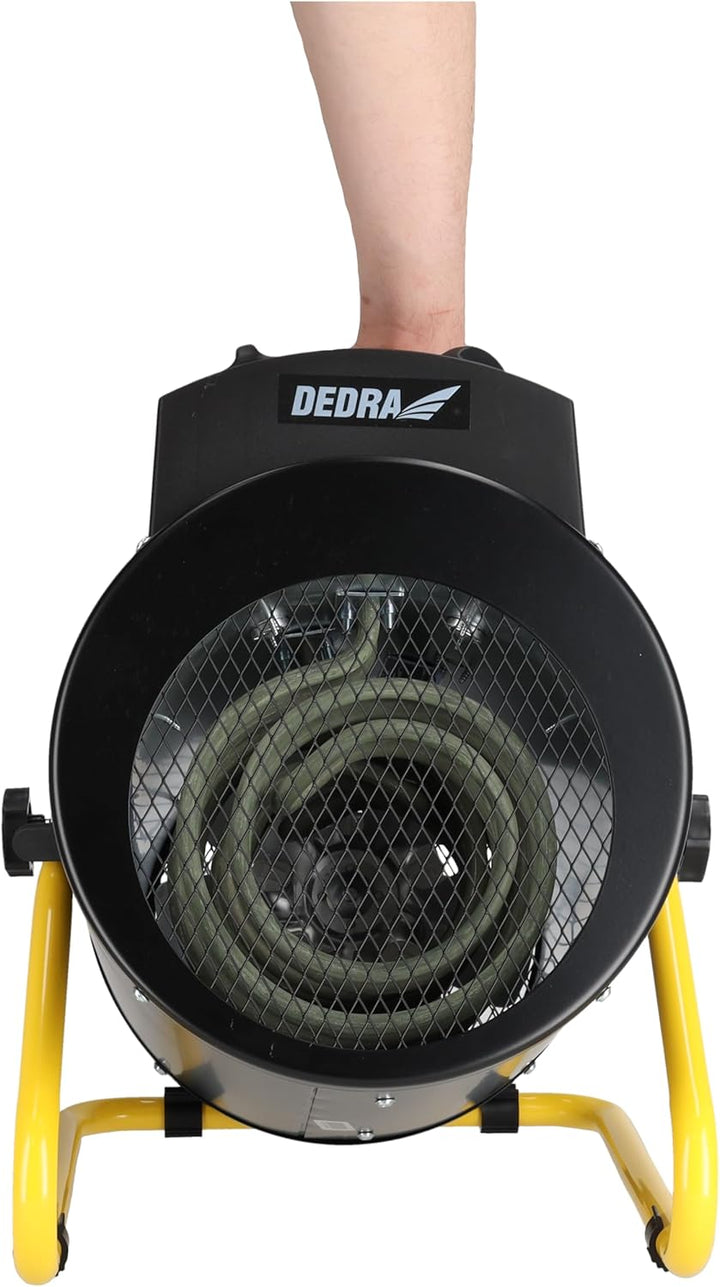 DEDRA Elektrischer Heizlüfter 5 kW, 400 V, rund, schwarz – für gut isolierte Räume, Thermostat, Über
