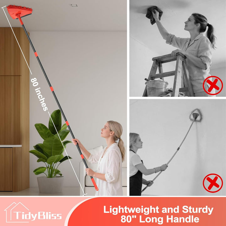 TidyBliss Bodenwischer Wandmop mit 202 cm Langem Stiel, 360°Drehbarer Dreieck Wischmopp mit Klappbar