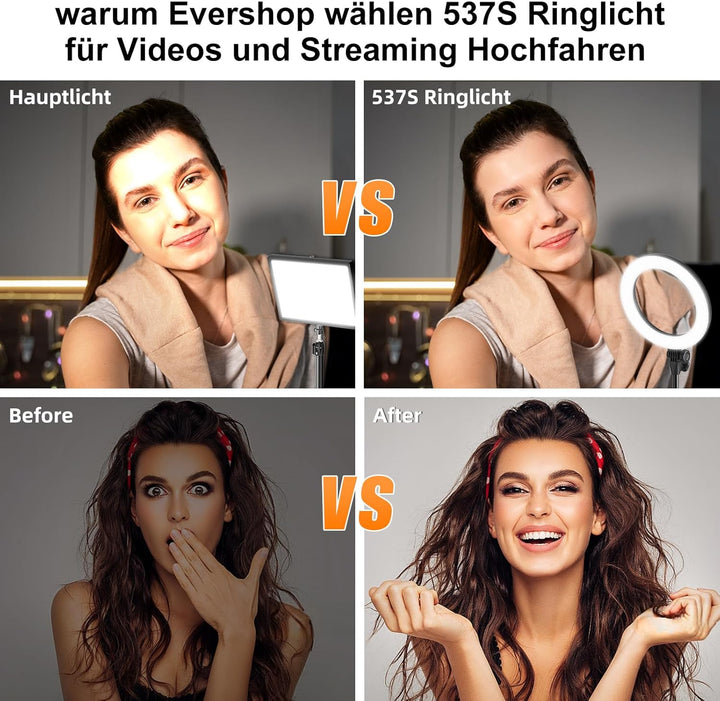 Ringlicht mit Stativ Handy Laptop Videokonferenz Licht,Evershop 10.5” Ring Light Ringleuchte LED 3 L