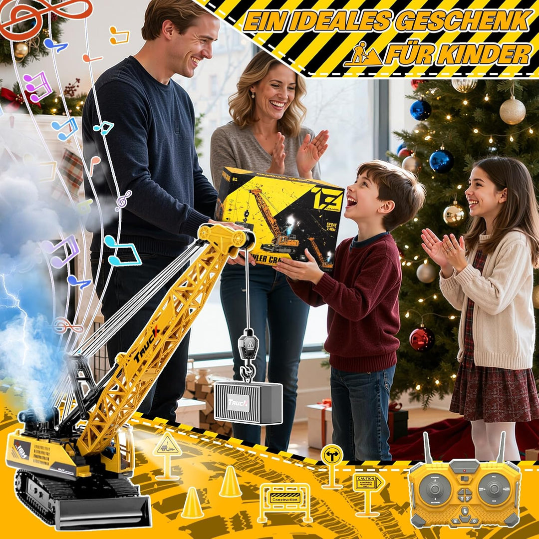 1:16 Kran Ferngesteuert, 13 Kanälen Grosse RC Kranspielzeug mit Schiebeschild Lichter Spray Realisti