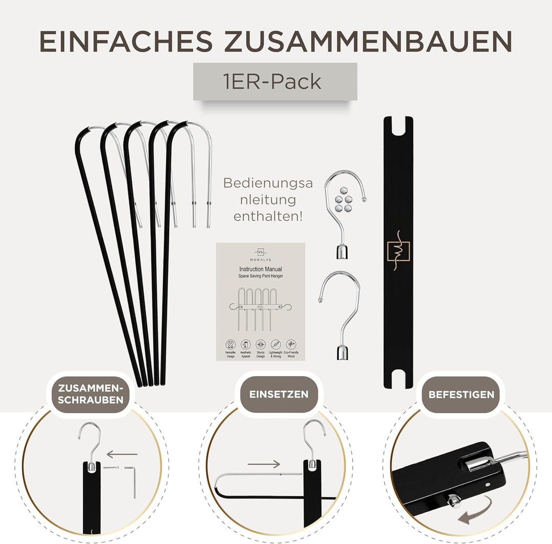 MORALVE Hosenbügel platzsparend – Premium Kleiderbügel aus europäischem Buchenholz für Hosen, Jeans