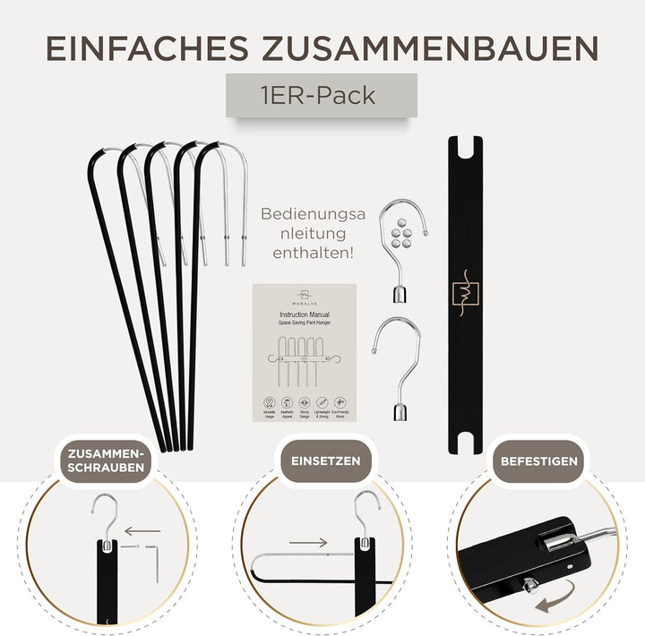 MORALVE Hosenbügel platzsparend – Premium Kleiderbügel aus europäischem Buchenholz für Hosen, Jeans