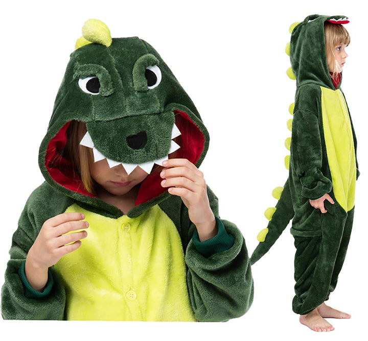 Seawhisper Dinosaurier Jumpsuit Kostüm Tier Onesie für Kinder Mädchen und Jungen 116-122 Dinosaurier