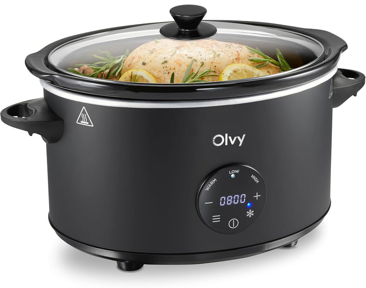 Olvy Slow Cooker 6L Pro Digital Schongarer mit Timer Touchscreen Warmhaltefunktion Auftaufunktion 24