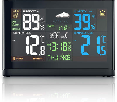 Brandson Funk Wetterstation mit Farbdisplay - mit Aussensensor - DCF Empfangssignal Funkuhr - Innen-