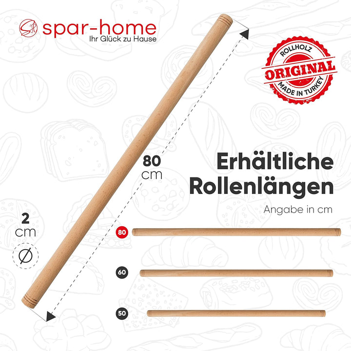 Türkisches Nudelholz - Traditionelle Teigroller aus Buchenholz Handgemachte Teigrolle aus Holz Oklav