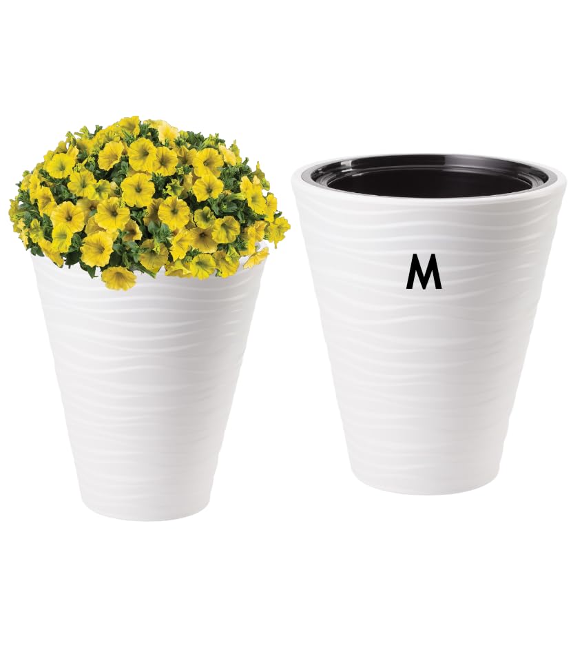 MELTOM Blumenkübel Blumentopf Rund 3D Effekt Weiss Slim Pflanzkübel mit Herausnehmbaren Einsatz (M),