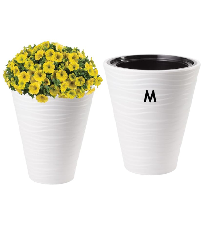 MELTOM Blumenkübel Blumentopf Rund 3D Effekt Weiss Slim Pflanzkübel mit Herausnehmbaren Einsatz (M),