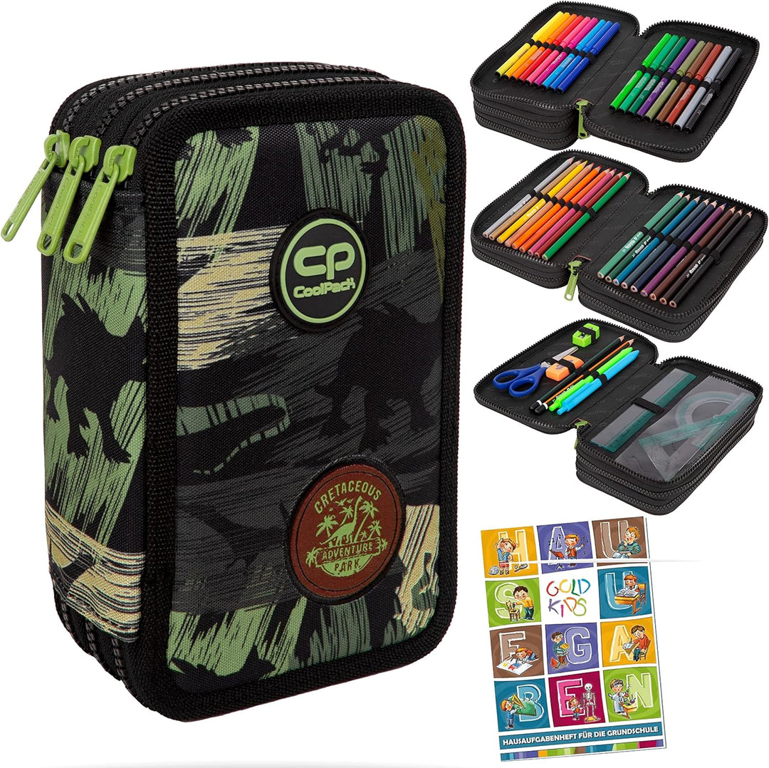 Goldkids Federtasche 3-fache Federmappe Adventure Park Federmäppchen 46-teilig gefüllte Schüleretui