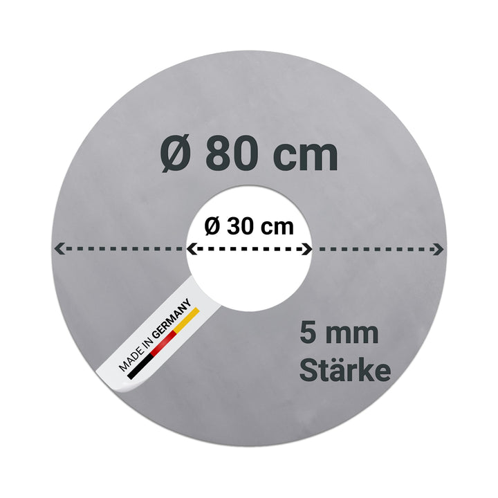 FENNEK Feuerplatte Ø 80 cm mit Ø 30 cm Loch | Grillring aus 5,0 mm Feinkornstahl | Für Feuertonne, F