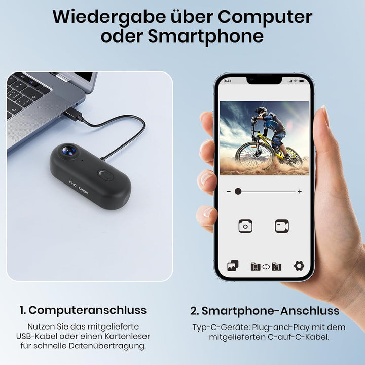 Action Cam, Mini-Actionkamera, Bodycam 120°-Weitwinkel, wasserdicht bis 30 m, freihändige POV, 150 M