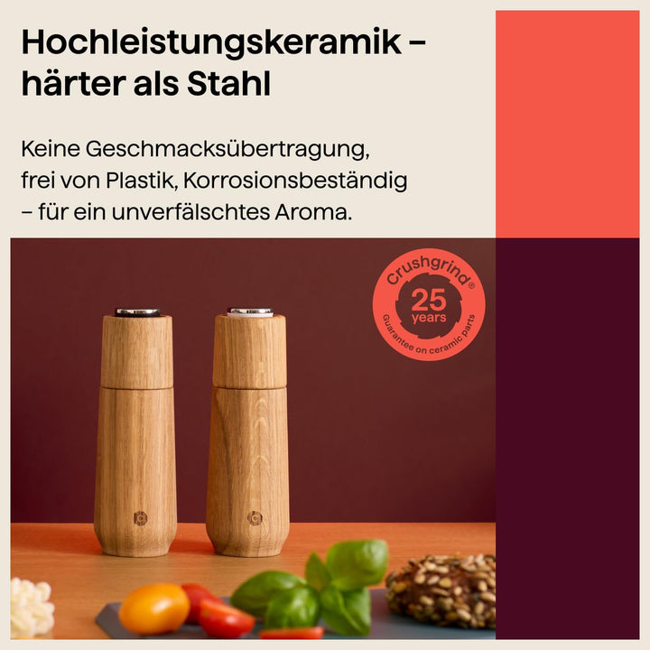 Crushgrind Champagne Gewürzmühle Set aus Eiche mit Keramikmahlwerk | 2x Salz und Pfeffermühle mit ve