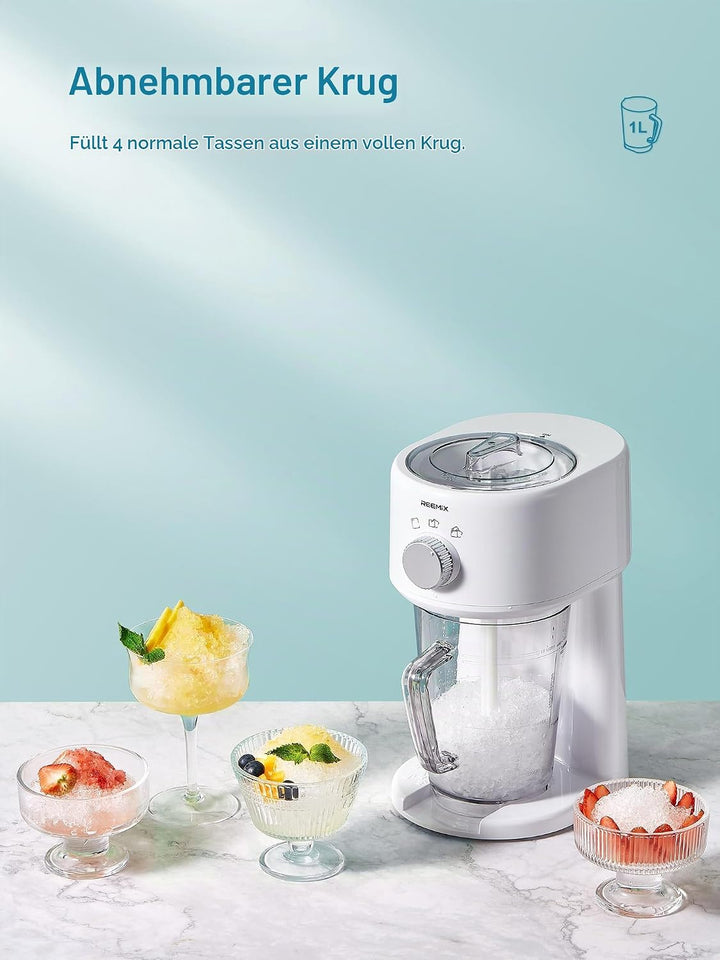 Reemix Slushy Maker Ice Shaver, Slush-Eis-Maschine, 3 Betriebs-Modi für grobes und feines Eis, Edels
