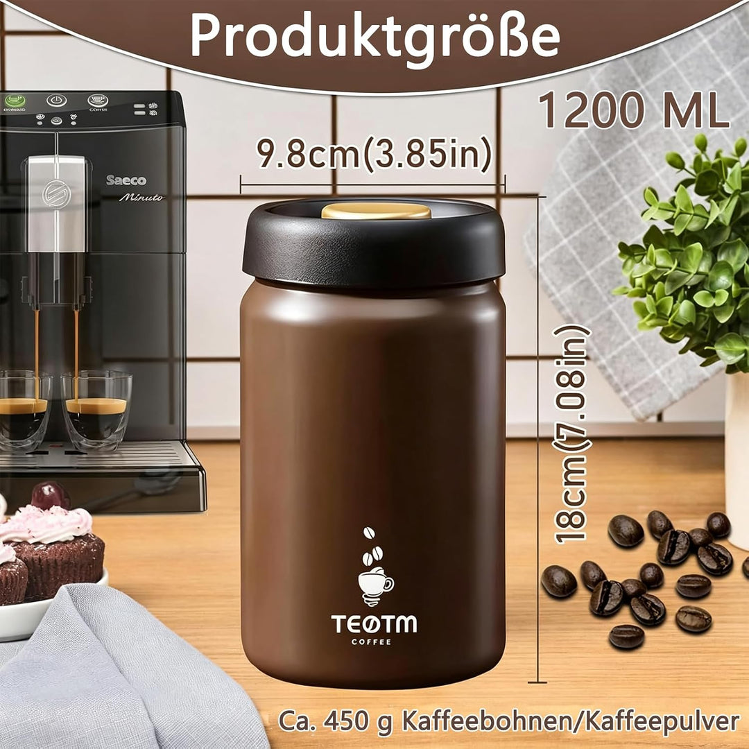 Kaffeebohnen Behälter, Luftdichte Kaffeedose, 1.2 L Vakuumversiegelung Aufbewahrung Dose, Vorratsglä
