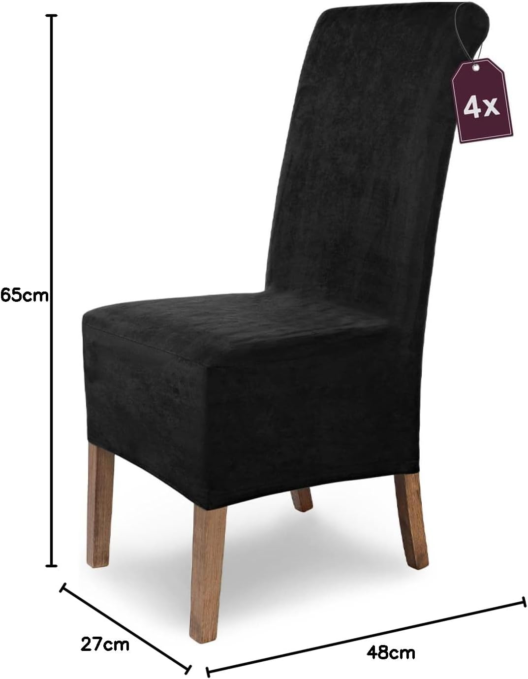 SCHEFFLER-Home Stuhlhussen 4er Set Leon Schwarz/elastische Wildleder Hussen für Stühle/Robustes Frei