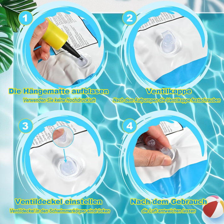GOLDGE 2 Stück Luftmatratze Pool Aufblasbare Wasserhängematte, 4-in-1 Wasserhängematte mit Netz Wass