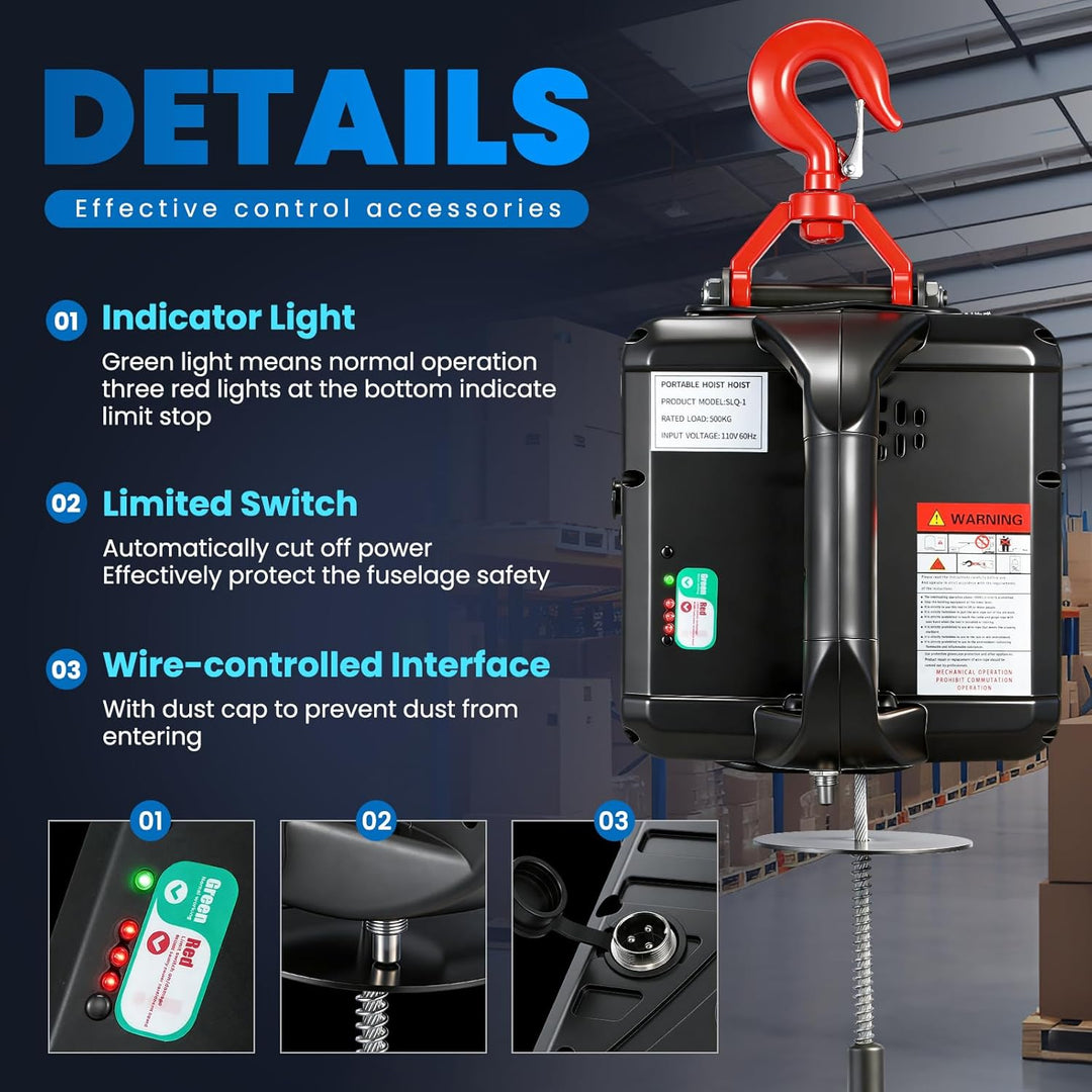 NEWTRY 3 in 1 Elektrische Seilwinde 500KG/1100lb Drahtlose Fernbedienung 7.6m/25ft 1500W Elektrische