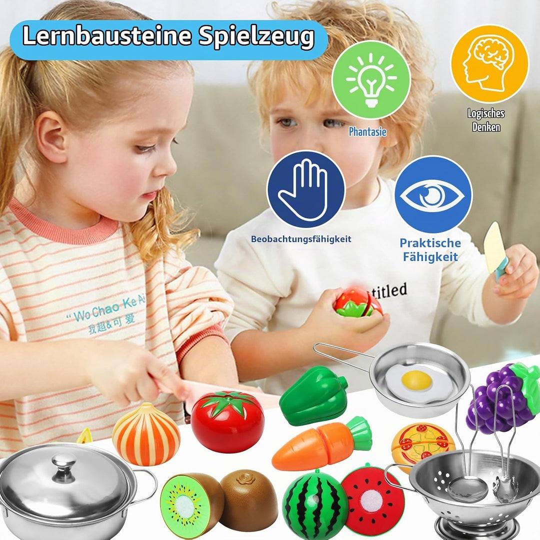 Kinderküche Zubehör 32 Stück Kinderküche Spielküche Zubehör,Lebensmittel Edelstahl Kochset Kinderspi