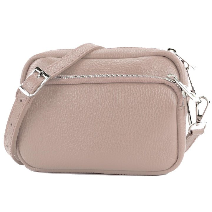 modamoda de T231 Damen Leder Umhängetasche Schultertasche Small handmade in Italy Rosabeige Hell, Ro