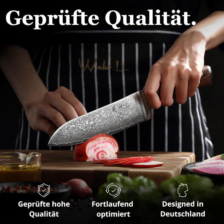 Wakoli EDIB Sakura Santoku Messer 17 cm aus 67 Lagen Damaststahl mit VG10 Kern – Scharfes Damast Koc