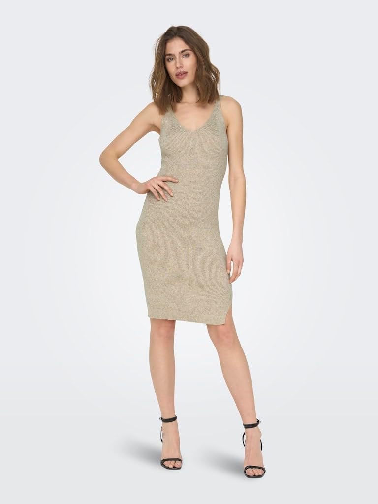 ONLY Damen Onllina Sl Slit Dress KNT Kleid L Pumice Stone, L Pumice Stone
