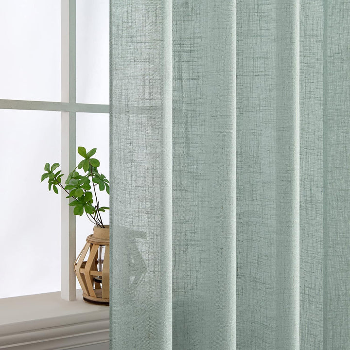 MIULEE Gardinen Vorhänge mit ösen Voile Vorhang kurz Modern Leinenoptik Halbtransparent Ösenvorhang