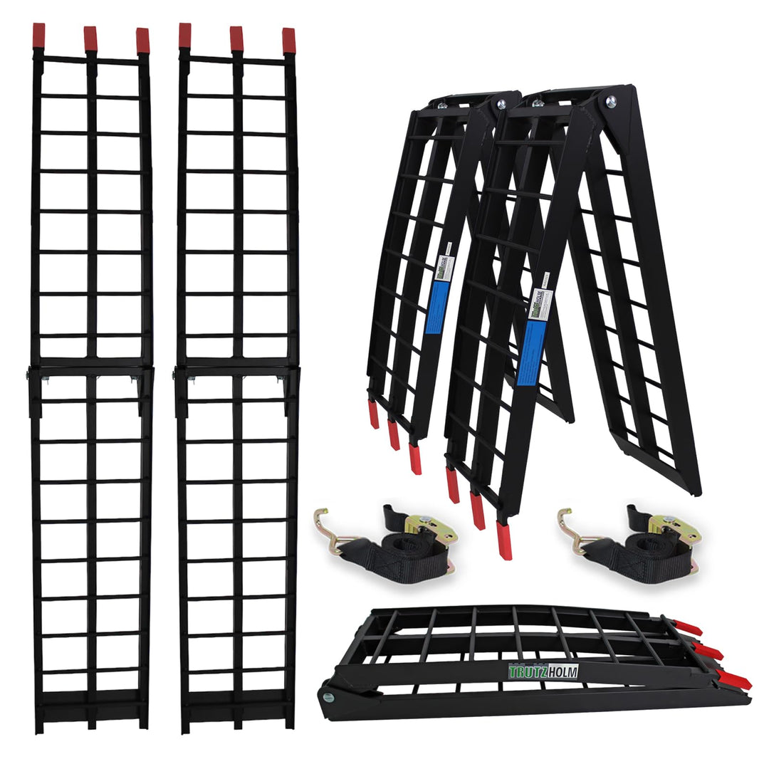 TRUTZHOLM 2 x Auffahrrampe klappbar 180 cm Traglast 680 kg Alu geriffelte Einzelstäbe Verladerampe (