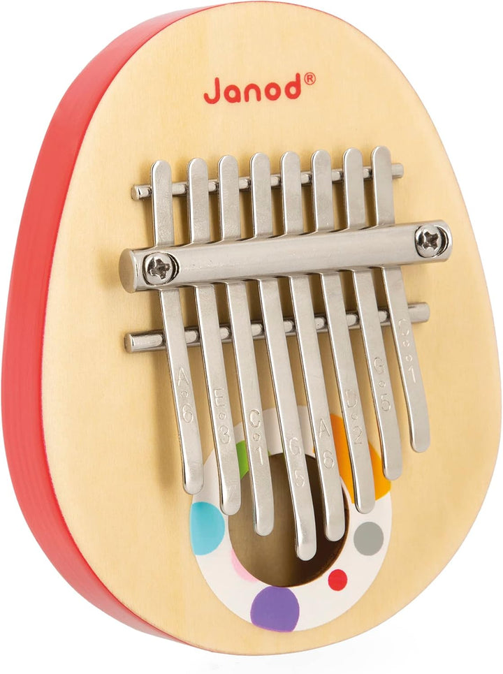 Janod Konfetti-Serie Confetti Holz Rollen-und Musikspielzeug-8 Lamellen aus Metall-Kalimba für Kinde