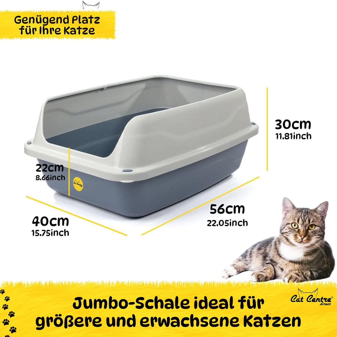 Cat Centre Katzenklo XL Offen Mit Extra Hohem Rand Katzentoilette Ohne Deckel Grau XL 56 x 40 cm XL