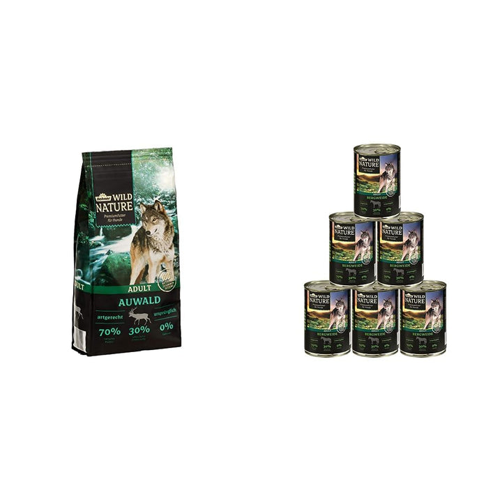 Dehner Wild Nature Hundetrockenfutter Adult, Auwald, 12 kg & Wild Nature Hundefutter Adult, Bergweid