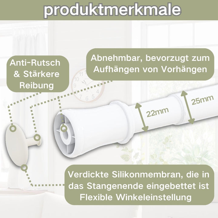 Gardinenstange ohne Bohren und Schrauben Teleskopstange Duschvorhangstange zum Einklemmen Vorhangsta