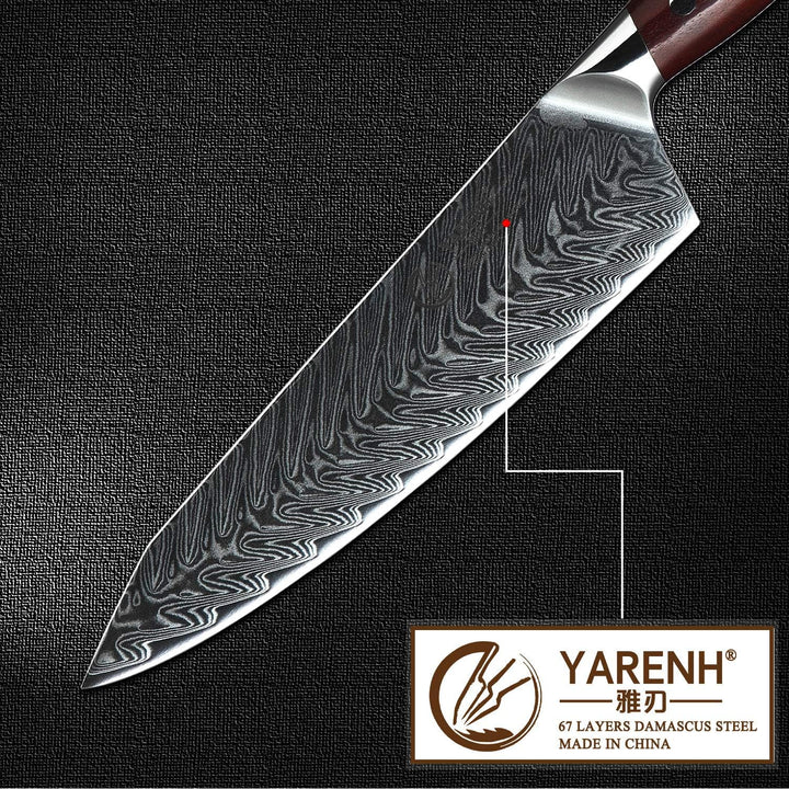YARENH Küchenmesser Damastmesser 20cm,Messer Küche Aus 67 Schichten Damaststahl,Super Scharf,Dalberg