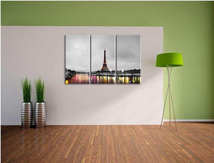 Pixxprint Eifelturm in Paris als Leinwandbild | Grösse: 3 Teilig (120x80) | Wandbild| Kunstdruck | f